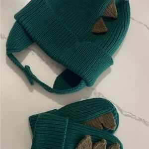GAP Kids Dino Knit Hat and Mittens - Teal and Brown